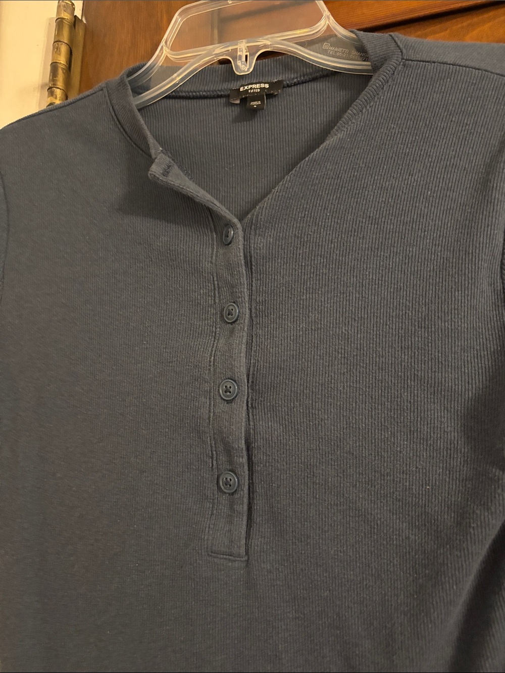 Express Navy Button-Front Ribbed Henley - Picture 3 of 4